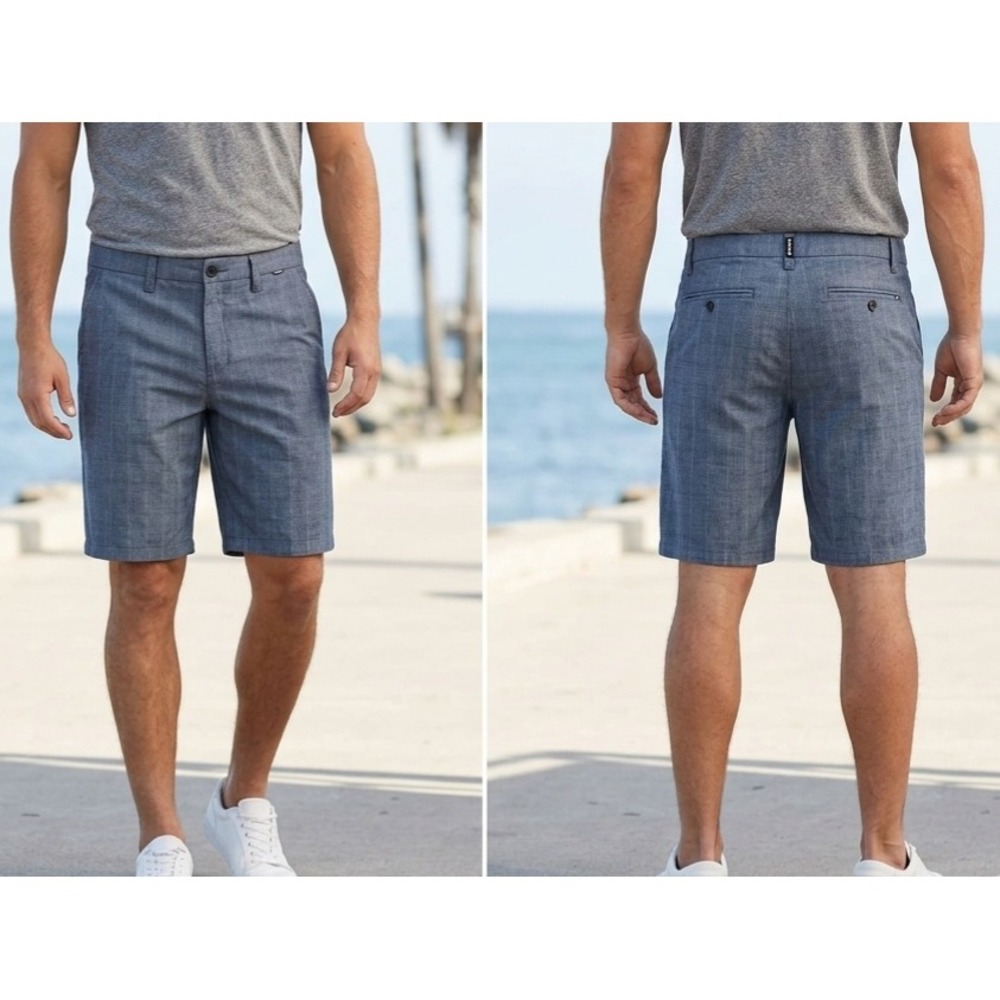 Hurley Men's Hybrid Walkshorts Quick dry 33 Blue Grey Textured Check/Pinstripe
